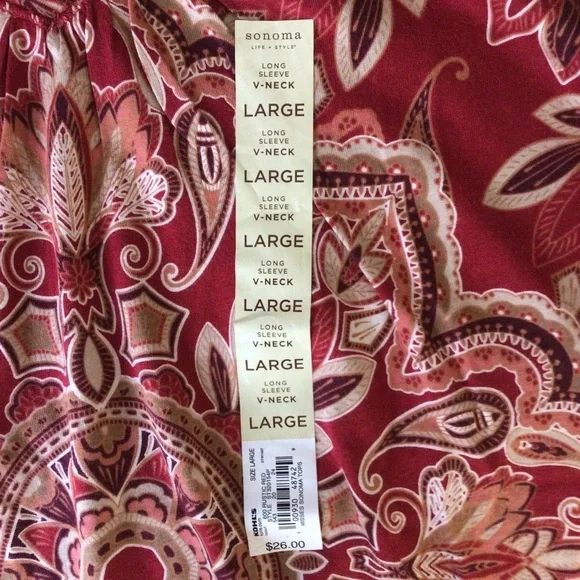 Sonoma Long Sleeve V-Neck Top - Size Large - Picture 8 of 9